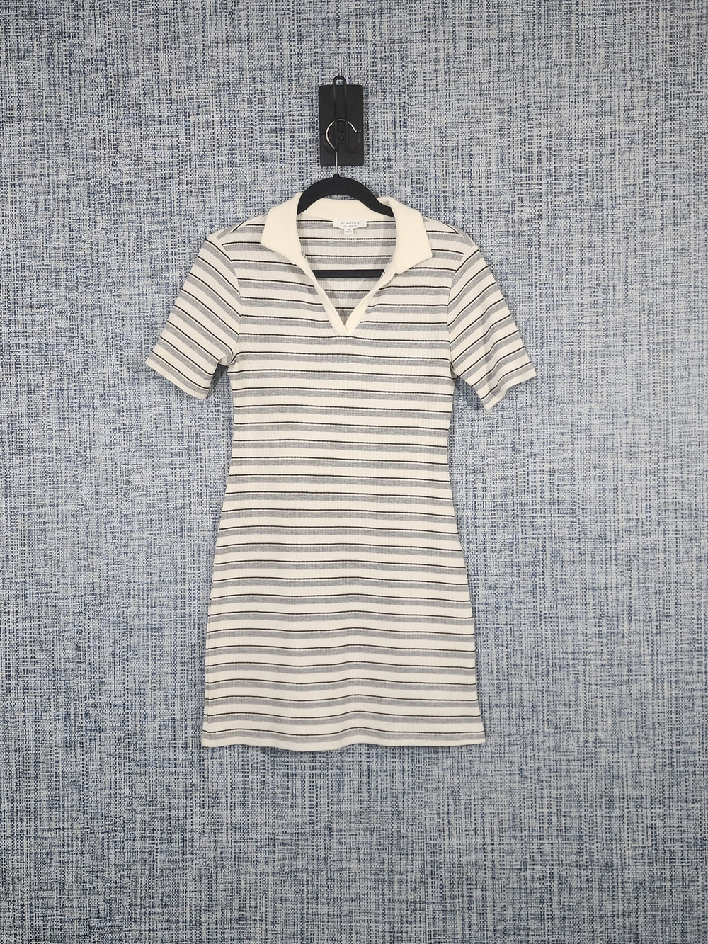 Kirious Los Angeles Striped Waffle Knit Polo Dress Medium V-Neck Mini